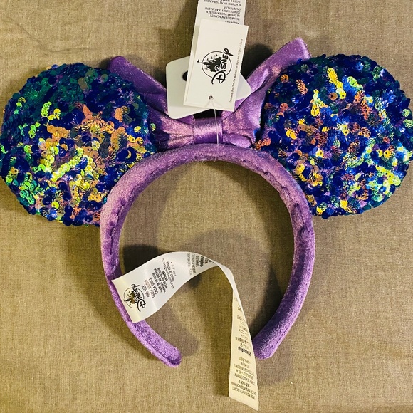 Disney Parks Minnie Sequin Purple Velour Bow Ears NWT - Picture 2 of 4